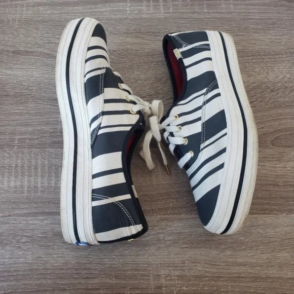 Kate spade platform stripe sneakers black and white - Picture 2 of 6